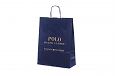 white paper bag with printed design | Galleri branded blue paper bag with logo print 