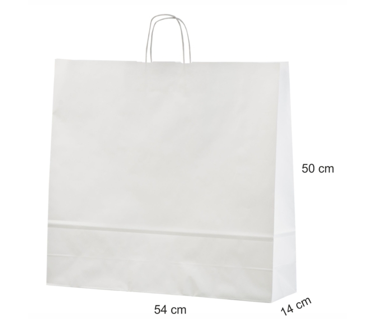 Valge paberkott mõõtudega 54x14x50 cm