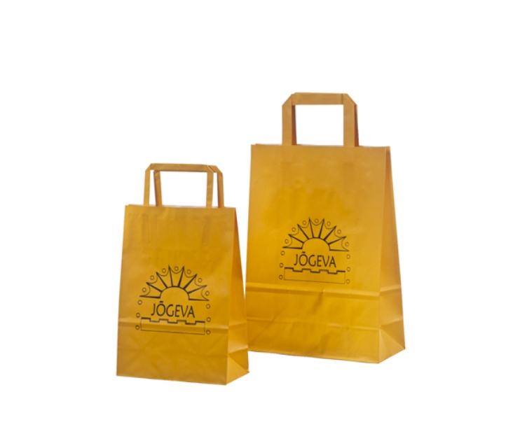 Logoga oranžid paberkotid lamesangadega