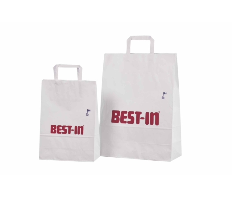 Personaliseeritud valged paberkotid lamesangadega