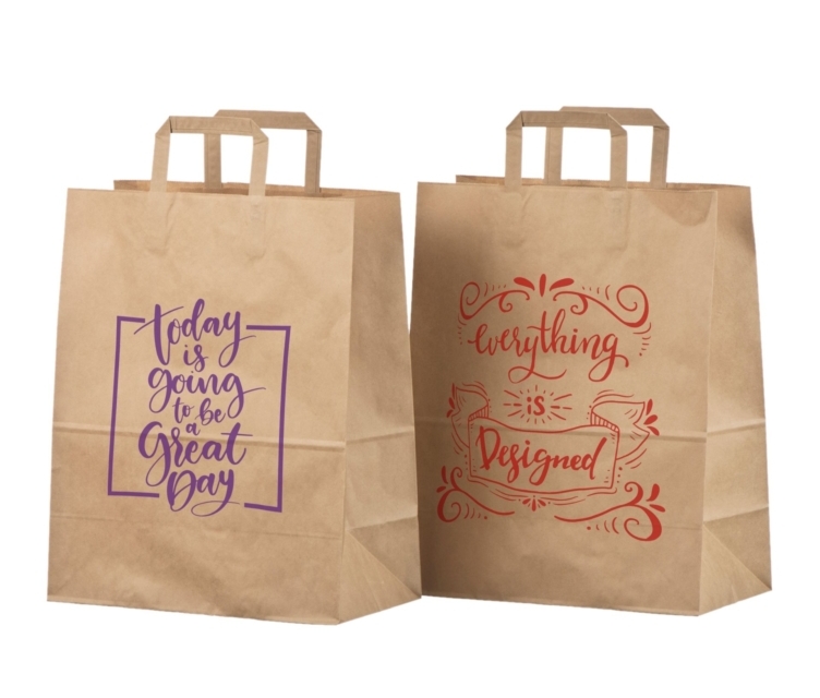 Pruun logoga take away paberkott mõõtudega 35x17x40 cm