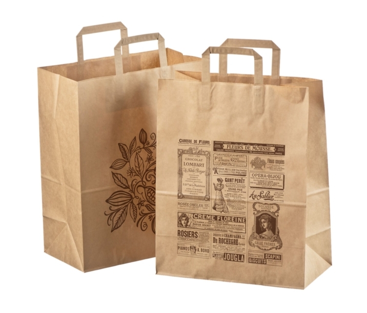 Pruun personaalse trükiga take away paberkott mõõtudega 35x17x40 cm