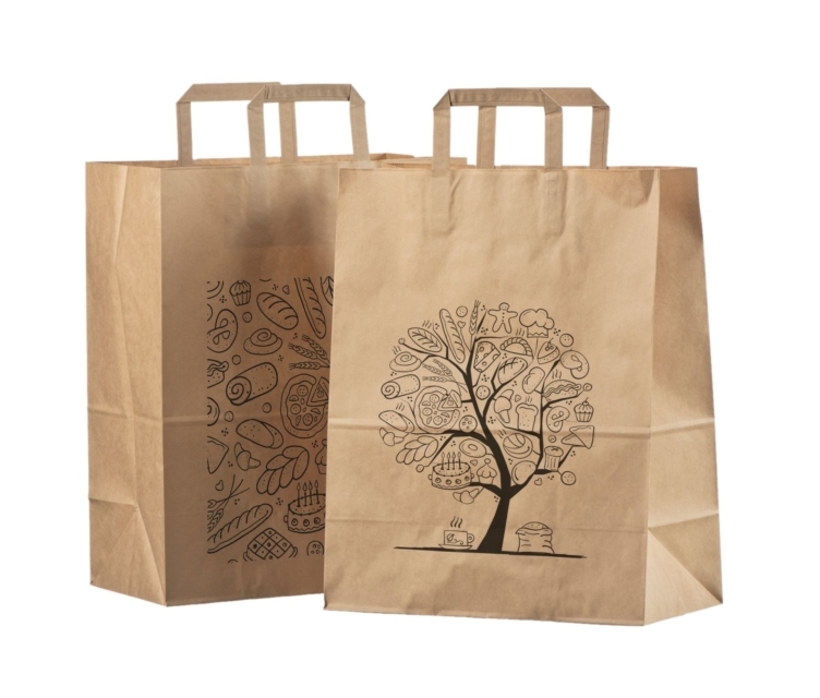 Pruun prindiga take away paberkott mõõtudega 35x17x40 cm