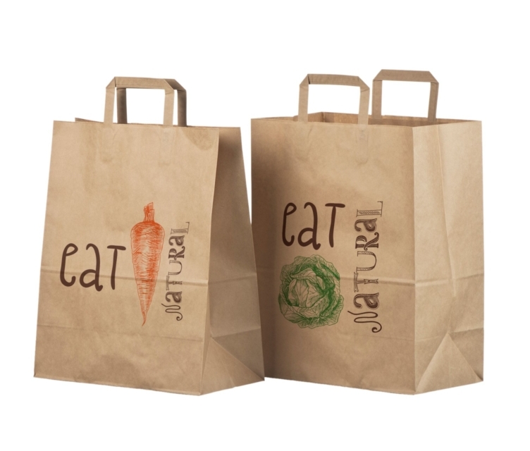 Pruun trükiga take away paberkott mõõtudega 35x17x40 cm