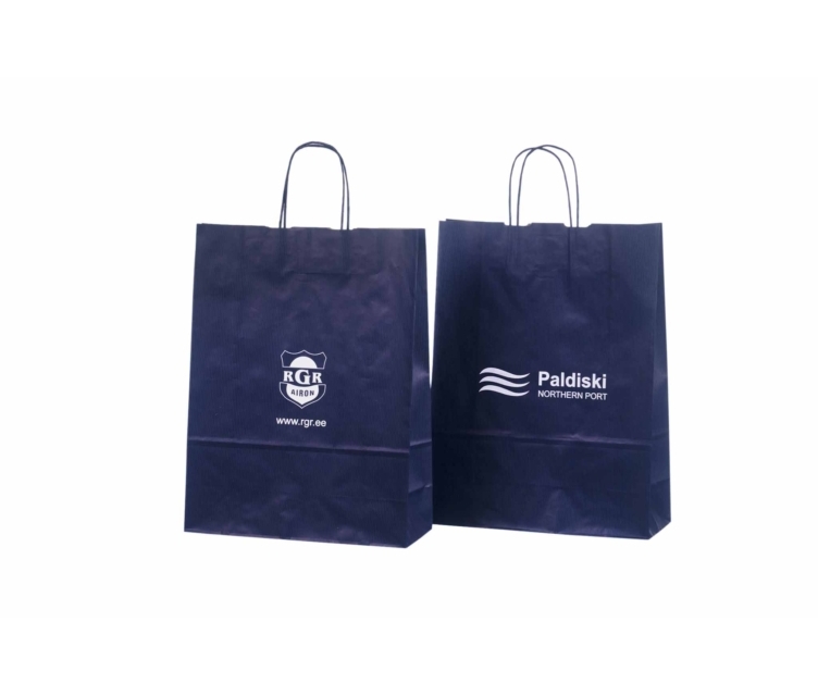 Trükiga sinised paberkotid