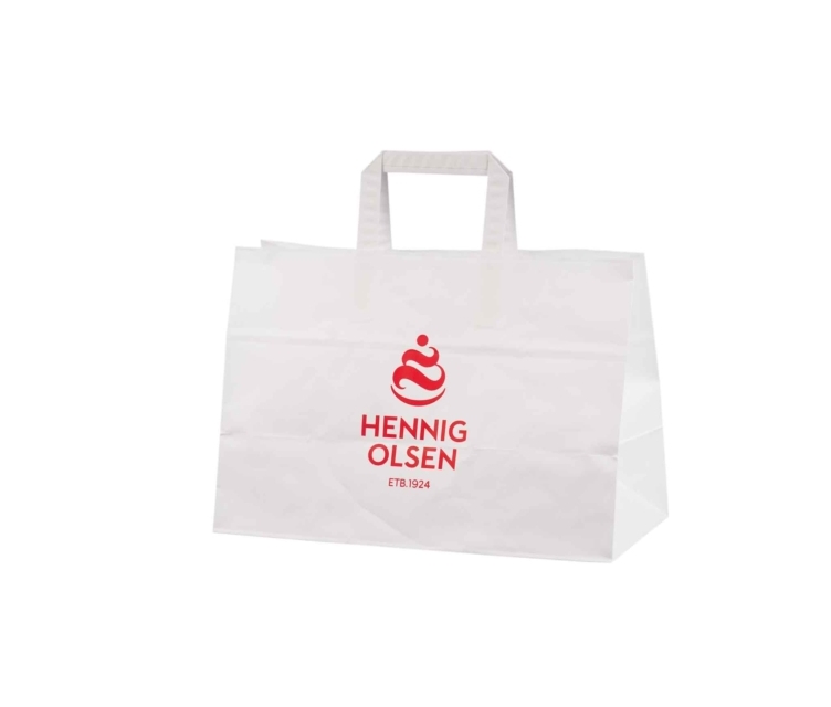 Valge take away paberkott mõõtudega 35x17x24,5 cm trükiga