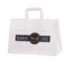 Valge trükiga take away paberkott mõõtudega 35x17x24,5 cm