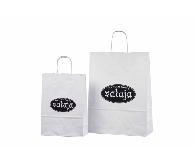 Valged nöörsangadega paberkotid trükiga