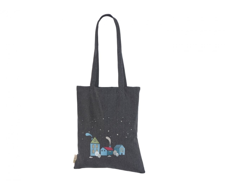 Tumehallid ümbertöödeldud puuvillast kotid logoga