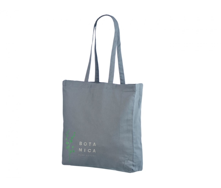 Halli värvi küljevoldiga riidest kott logoga