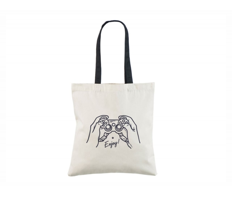 Musta värvi sangadega puuvillasest riidest kott