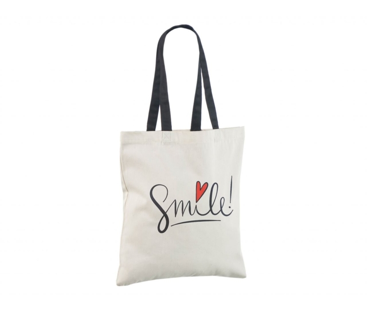 Musta värvi sangadega puuvillasest riidest kott personaalse logoga