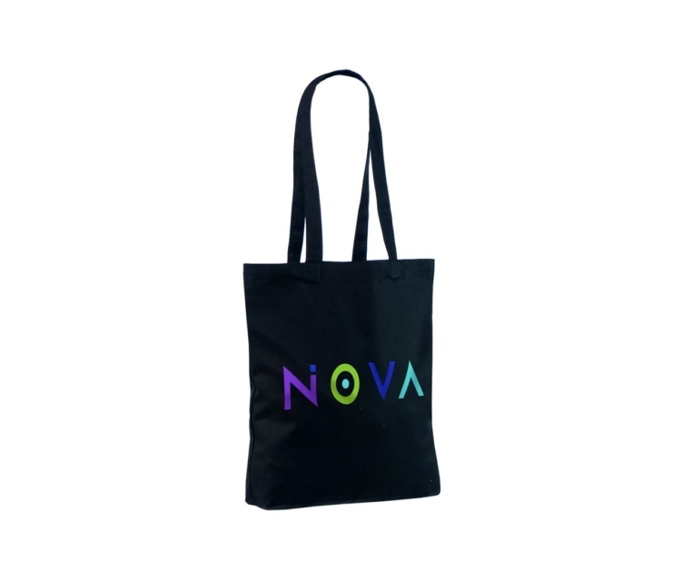 Musta värvi vastupidavast riidest kott personaalse trükiga