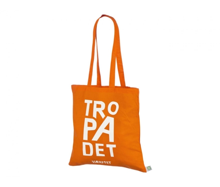 Oranži värvi orgaanilisest puuvillasest riidest kotid logodega
