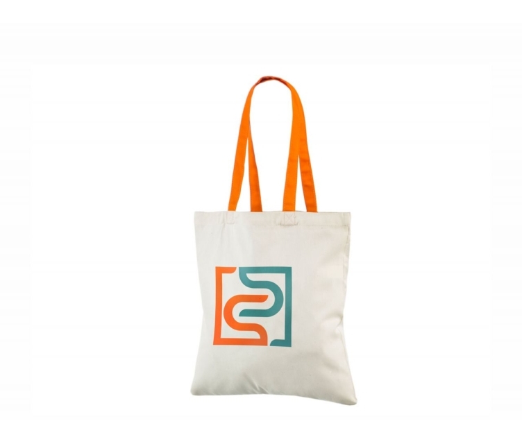 Oranži värvi sangadega puuvillasest riidest kott