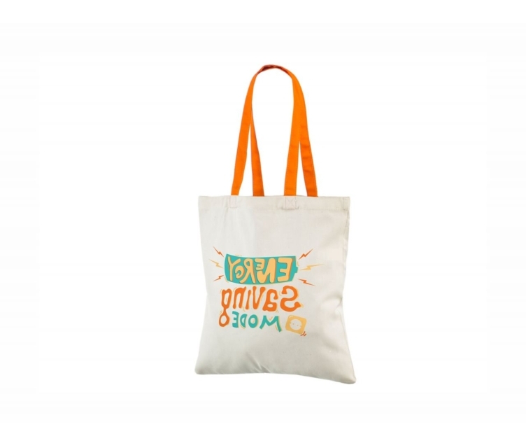 Oranži värvi sangadega puuvillasest riidest kott logoga