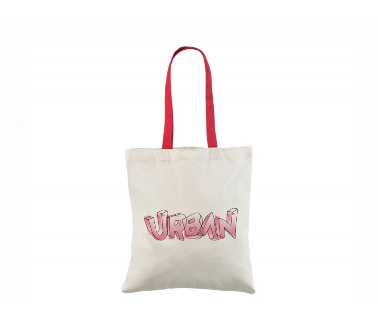 Punast värvi sangadega puuvillasest riidest kott personaalse logoga