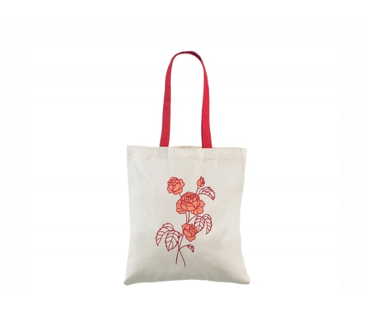 Punast värvi sangadega puuvillasest riidest kott personaalse trükiga