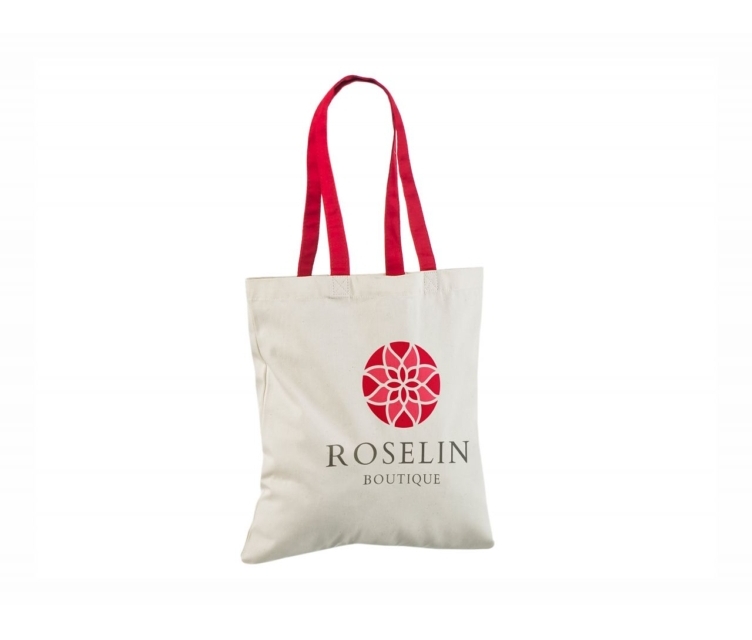 Punast värvi sangadega puuvillasest riidest kott trükiga