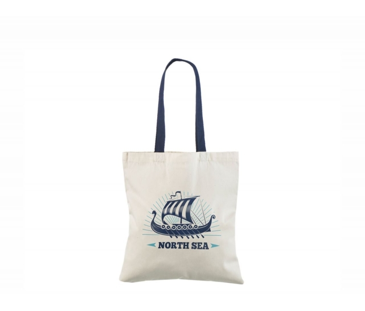 Sinist värvi sangadega puuvillasest riidest kott personaalse logoga