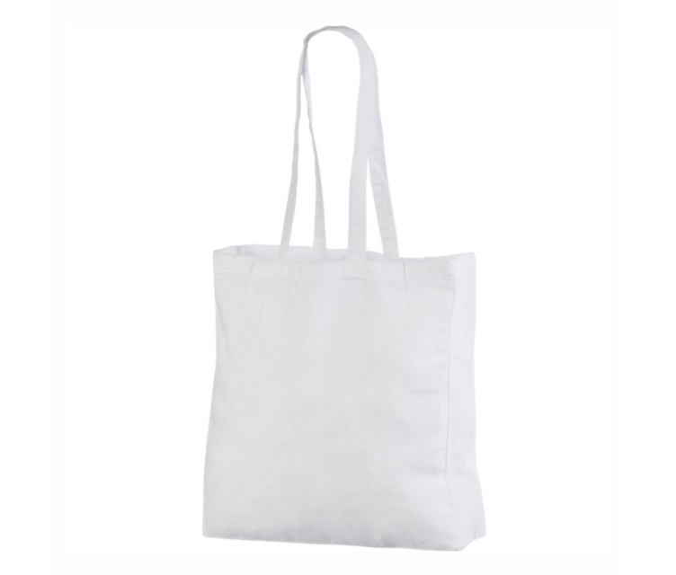 Valget värvi küljevoldiga riidest kott Mõõdud 38x10x42 cm.