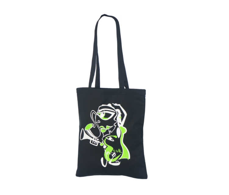 Musta värvi riidest kotid personaalse logo trükiga