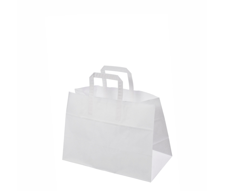 Valge take away paberkott mõõtudega 35x17x24,5 cm