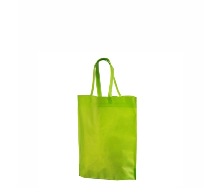 Roheline non woven riidest kott. Mõõdud: 29x35+11 cm.
