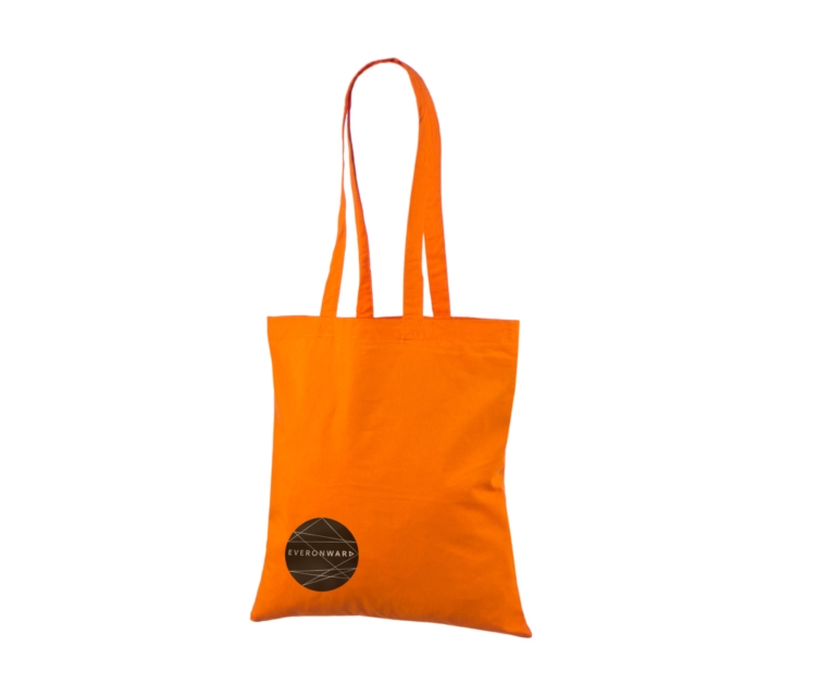 Oranži värvi riidest kottenda logoga
